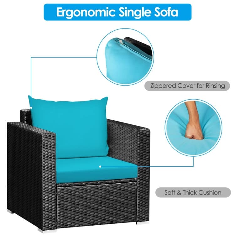 3 Pieces Patio wicker Furniture Set with Cushion - 28.5" x 27.5" x 27" (L x W x H)