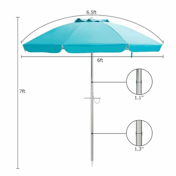 dimension image slide 1 of 4, Costway 6.5 FT Patio Beach Umbrella Sun Shade Tilt Aluminum Sports