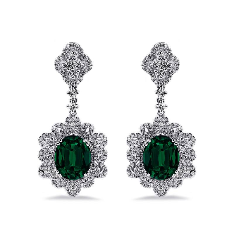 Auriya 4 9/10ct Fancy Oval-cut Emerald Halo Diamond Drop Earrings 1 1/4ctw 18k Gold
