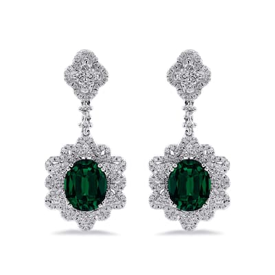 Auriya 4 9/10ct Fancy Oval-cut Emerald Halo Diamond Drop Earrings 1 1/4ctw 18k Gold