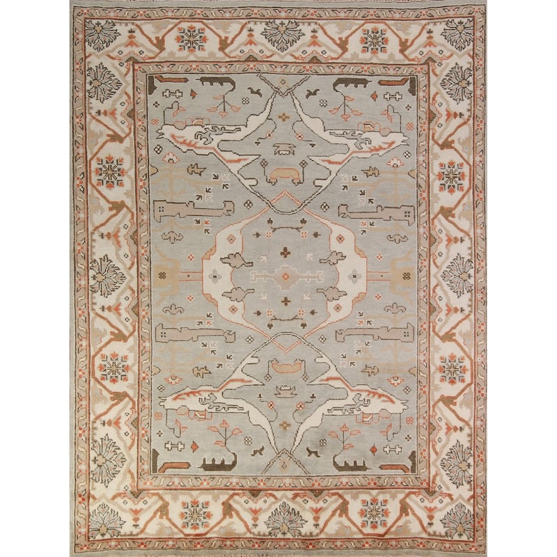 Oushak Indian Area Rug Hand-Knotted Oriental Grey Wool Carpet - 8'1" x 9'10"