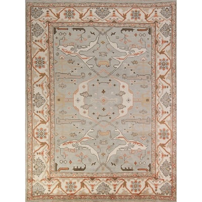 Oushak Indian Area Rug Hand-Knotted Oriental Grey Wool Carpet - 8'1" x 9'10"