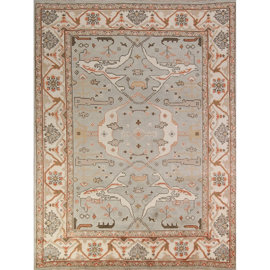 Oushak Indian Area Rug Hand-Knotted Oriental Grey Wool Carpet - 8'1" x 9'10"