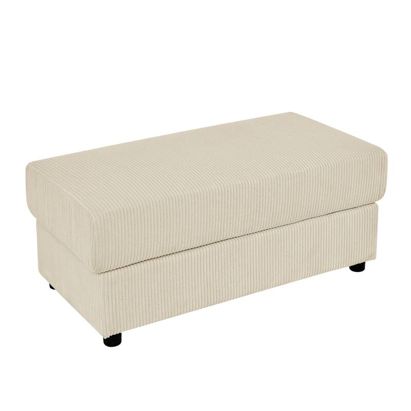 Corduroy Sofa Accent Chair & Ottoman Set, Single Chaise Lounge Couch with Storage Armrests, Cup Holders and Phone Stand