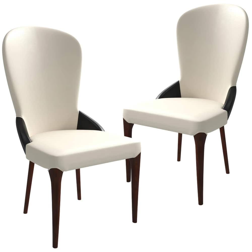 Havana Leather Upholstered Solid Wood Dining Chair Two-Tone Color Design Set of 2