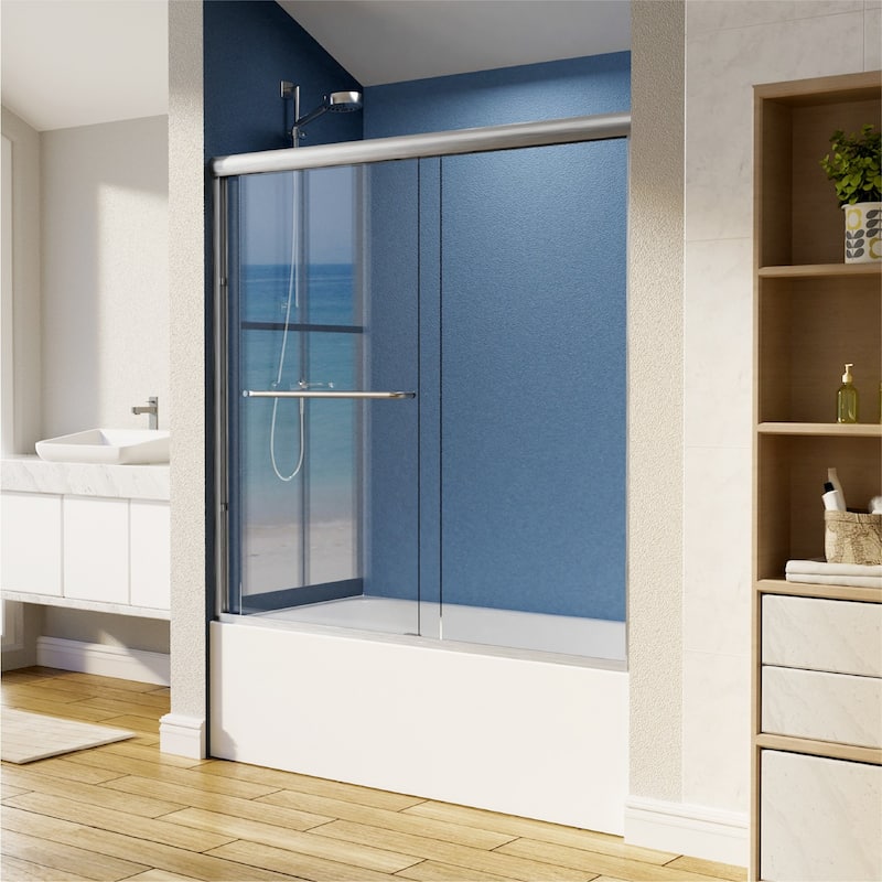 i-Homare 55-59" W x 56" H Bath Tub Semi-Frameless Sliding Shower Door
