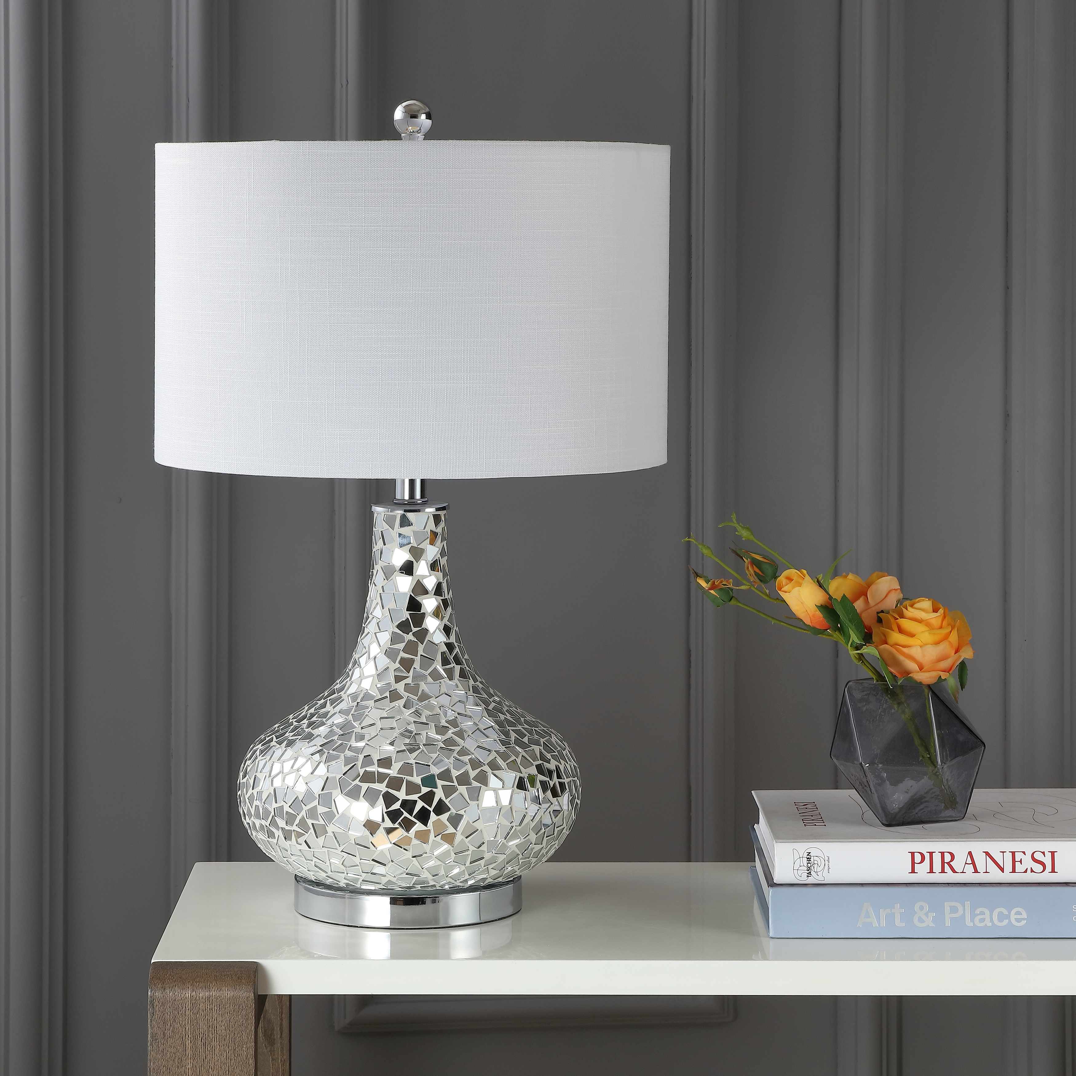 Silver mosaic table lamp top