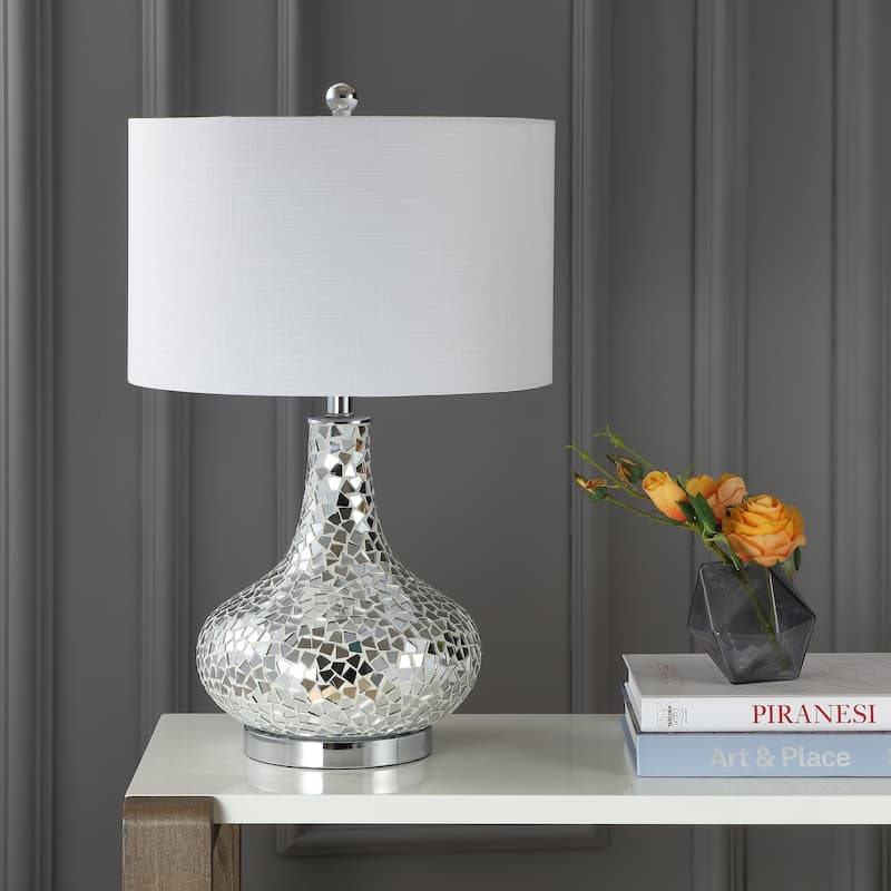Liam 26" Mirrored Mosaic LED Table Lamp, Silver by JONATHAN Y