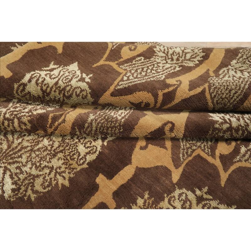8x10 Tibetano Hand Knotted Wool & Silk Brown Transitional Tibetan Rug - 8' x 10'