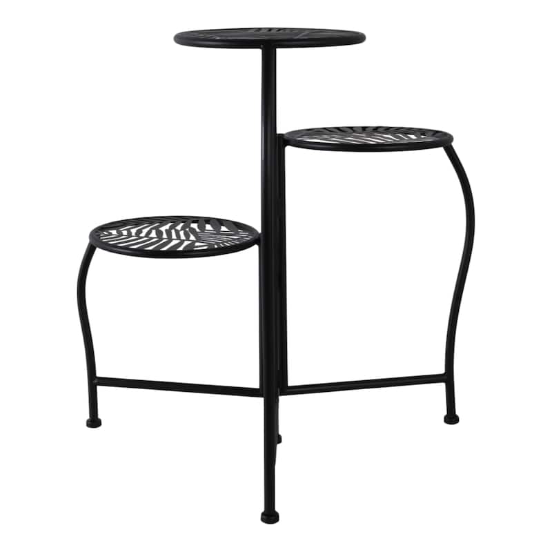 Iron and Metal Leaf Cutout Design 3-Tier Plant Stand - 22" Black - 10" x 10" x 22"