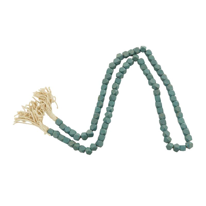 Bohemian Natural Wood Bead Garland with Cotton Tassels - 80 x 1