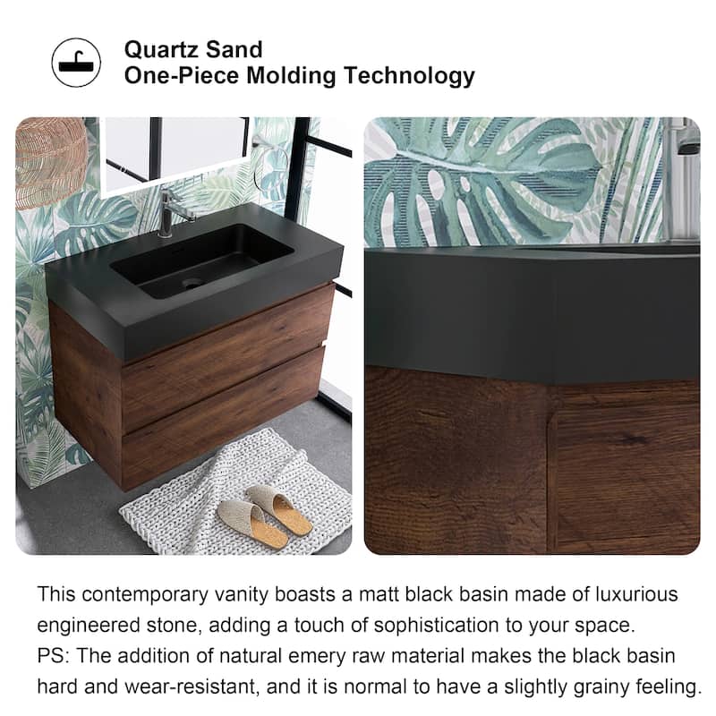 Floating Bathroom Vanity with Black Solid Surface Top
