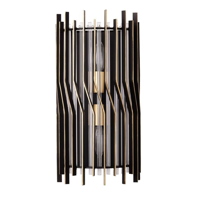 Varaluz Park Row Wall Sconce - Matte Black/French Gold - 4.75"D x 8"W x 15.75"H