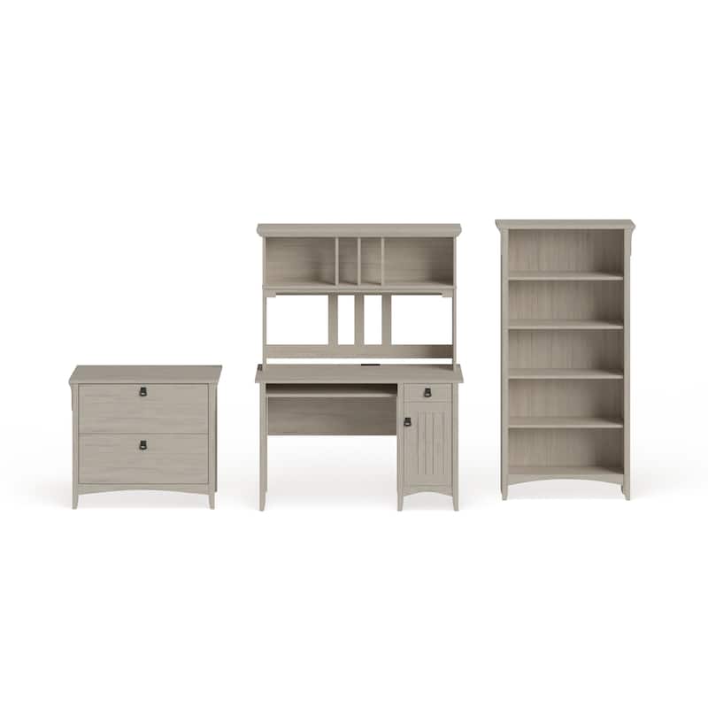 Mission Desk with Hutch, Lateral File Cabinet and 5-shelf Bookcase - 47.17"L x 23.19"W x 62.95"H - 47.17"L x 23.19"W x 62.95"H