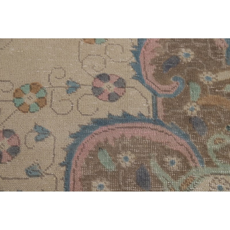 Hand Knotted Oriental 100% Wool Carpet Traditional Floral Beige & Ivories Tabriz Area Rug - 12' 9'' X 9' 7''