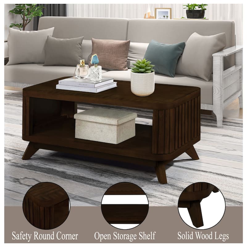 Wooden Coffee with Open Storage Shelves