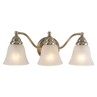 Standford 3-Light 19 in. W Antique Brass Gold Bathroom Vanity Lighting Fixture, White Alabaster Glass Shade, Dimmable Wall Mount