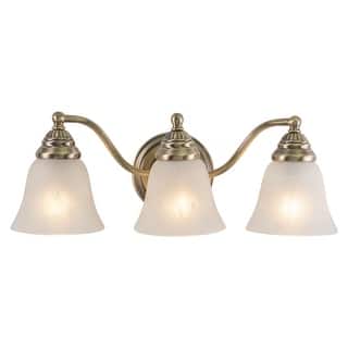 Standford 3-Light 19 in. W Antique Brass Gold Bathroom Vanity Lighting Fixture, White Alabaster Glass Shade, Dimmable Wall Mount