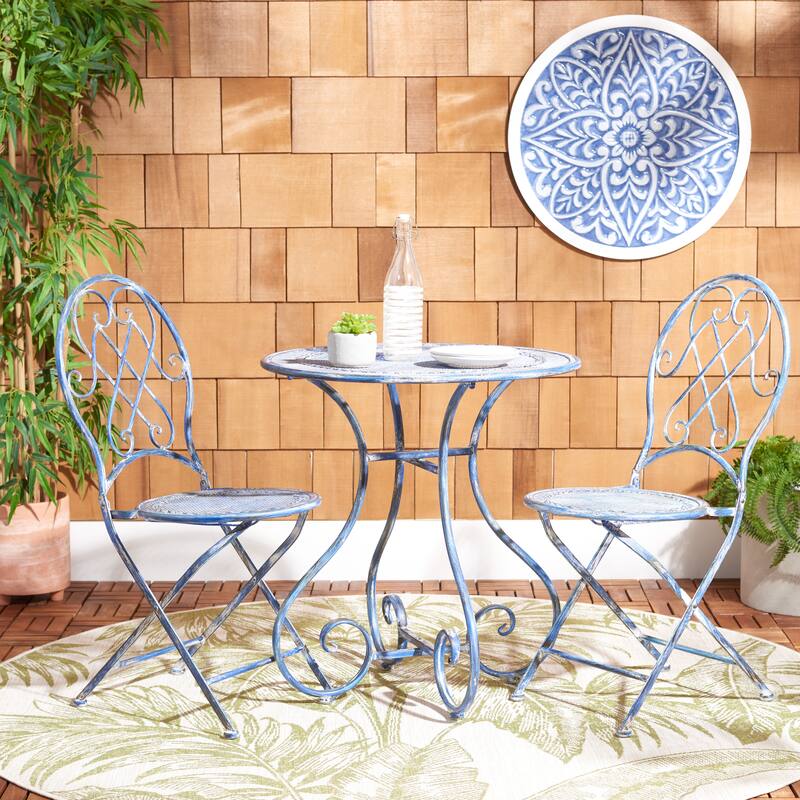 SAFAVIEH Outdoor Dariana 3-Piece Bistro Set - 28"Wx28"Dx30"H - Mossy Blue