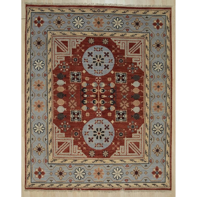 Home Decor EORC Hand-Knotted Wool Khotan Weave Rug Elegant Rust Area Rug for Living Room, Bedroom, Office, & Home Décor