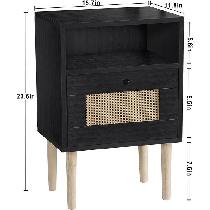 Rattan Side Table with Drawers, Modern Nightstand, Rattan End Tables