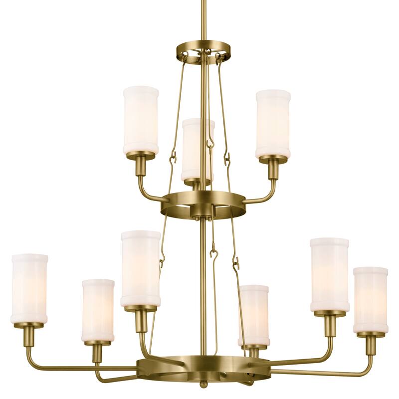 Kichler Lighting Vetivene 39 inch 9-Light Chandelier Natural Brass with Opal Glass