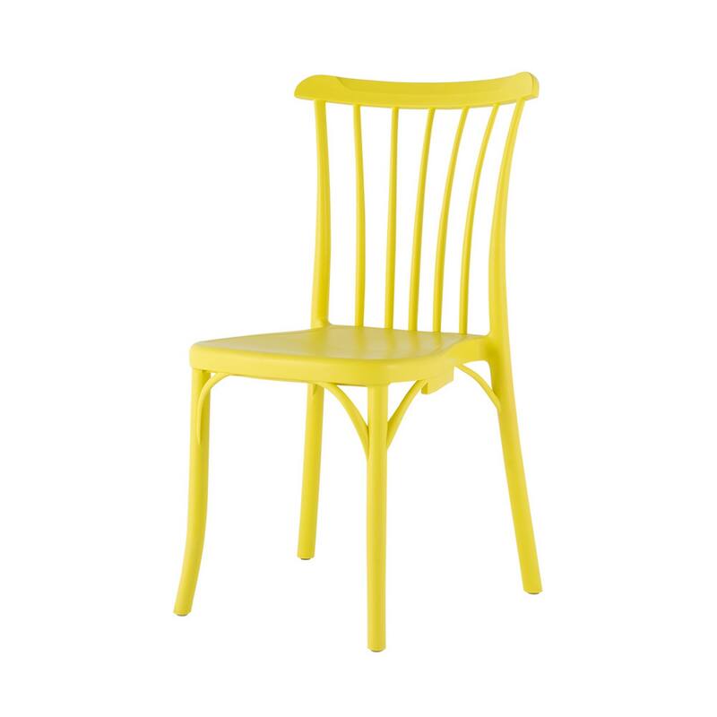HomeRoots Set of Two Yellow Heavy Duty Plastic Outdoor Stacking Dining Chairs