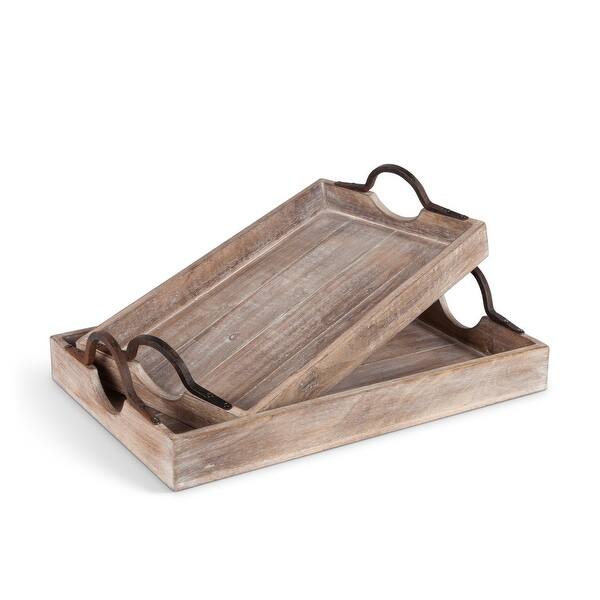 Shop Set Of 2 Brown Antique Style Rectangular Serving Trays With Handles 17 5 On Sale Overstock 22619383