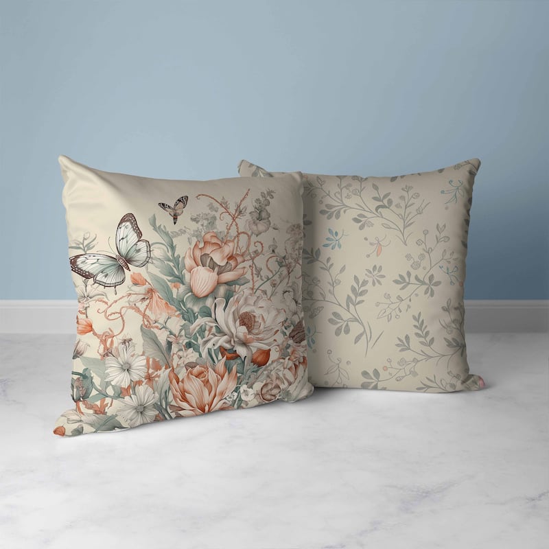 Brown And Oyester Garden Delights Indoor/Outdoor Throw Pillow Zipper
