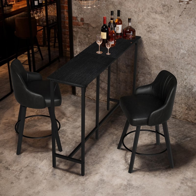 55'' Counter Height Bar Dining Table with Metal Frame Rectangular Pub Sofa Table for Kitchen ,Living Room - Black