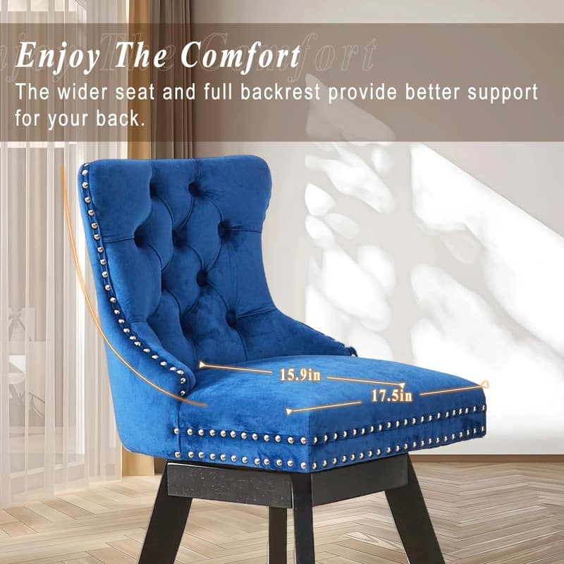 Velvet Wing-Back Tufted Nailhead Upholstered Bar Stools (Set of 4)