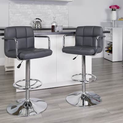 Quilted Vinyl Adjustable Height Barstool with Arms and Chrome Base - 20"W x 18"D x 36.75" - 45.25"H