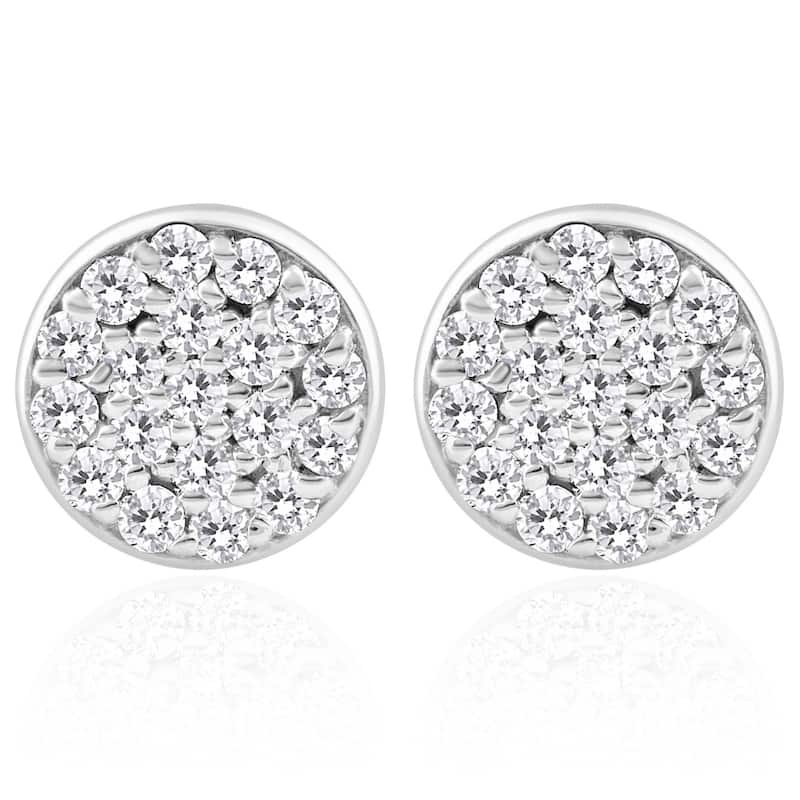 3/8 Ct EX3 Lab Grown Diamond Pave Studs Womens Earrings Lab Grown White Gold 8mm
