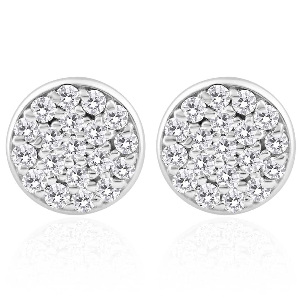 3/8 Ct EX3 Lab Grown Diamond Pave Studs Womens Earrings Lab Grown White Gold 8mm