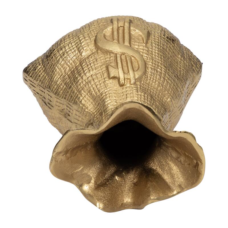 Modern Metal Money Bag Figurine Sculpture - 8", Gold & Metallic - 7.25"