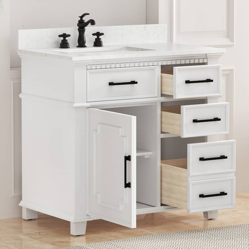 36 Inch Bathroom Vanity with Sink, Soft-Close Sliding Drawers & Cabinet, Bathroom Vanity Cabinet Set in White