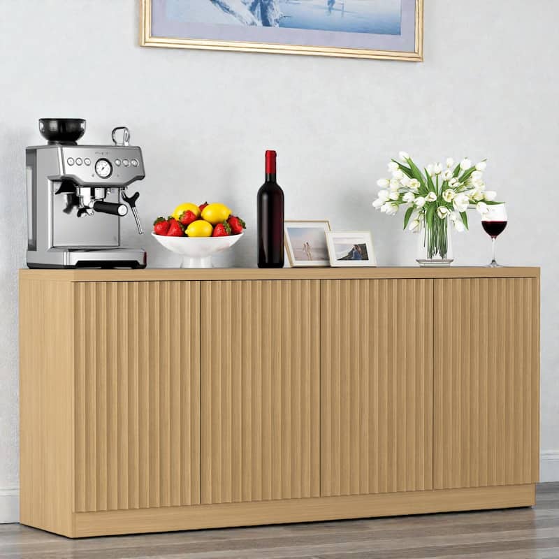 62.6 Inch Buffet Cabinet with Storage, Long Sideboard Cabinet with 4 Doors and Shelves, Wood Coffee Bar Credenza