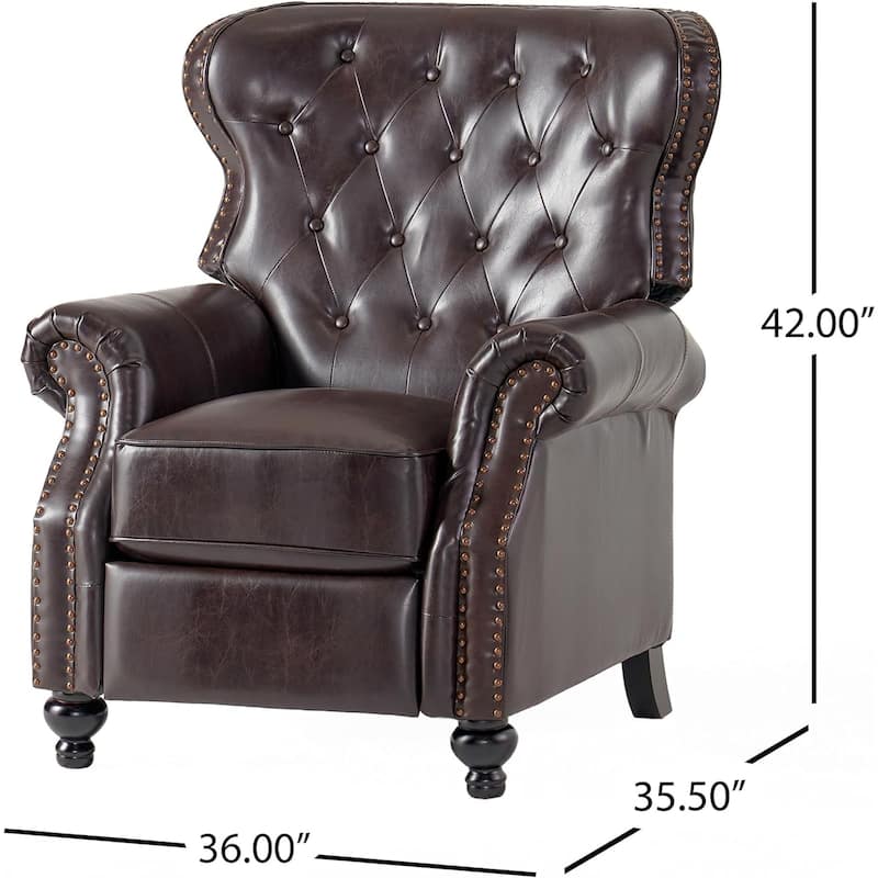 Kir Manual Recliner Chair, Rich Tufted Back Dark Brown Faux Leather