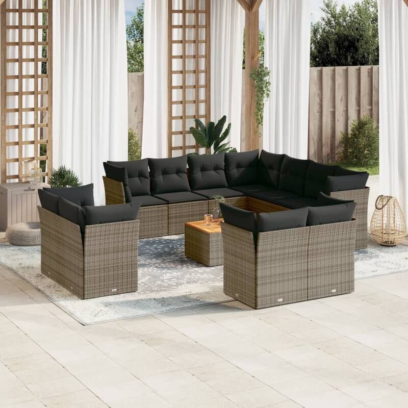 vidaXL Patio Sofa Set with Cushions Outdoor Furniture 12 Piece Poly Rattan - 24.4 x 24.4 x 27.2 - Grey