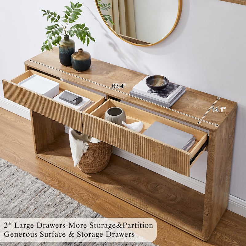 63" Modern Fluted 2 Drawers Entryway Table, Console Table, Sofa Table