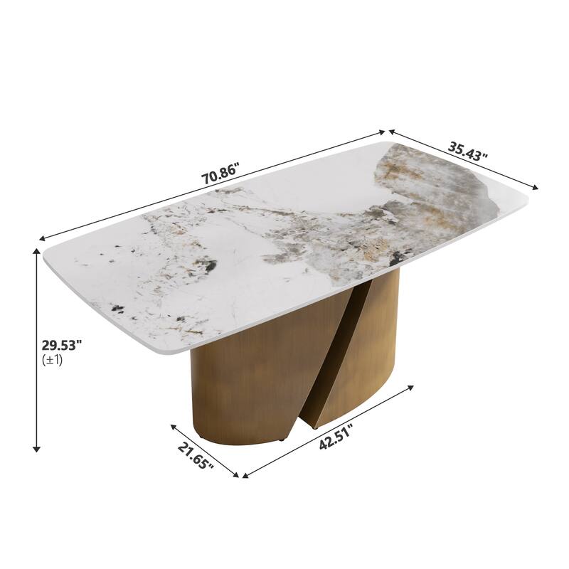 71" & 63" Modern Kitchen Table Marble Sintered Stone Table Top with Metal Gold Finish Legs