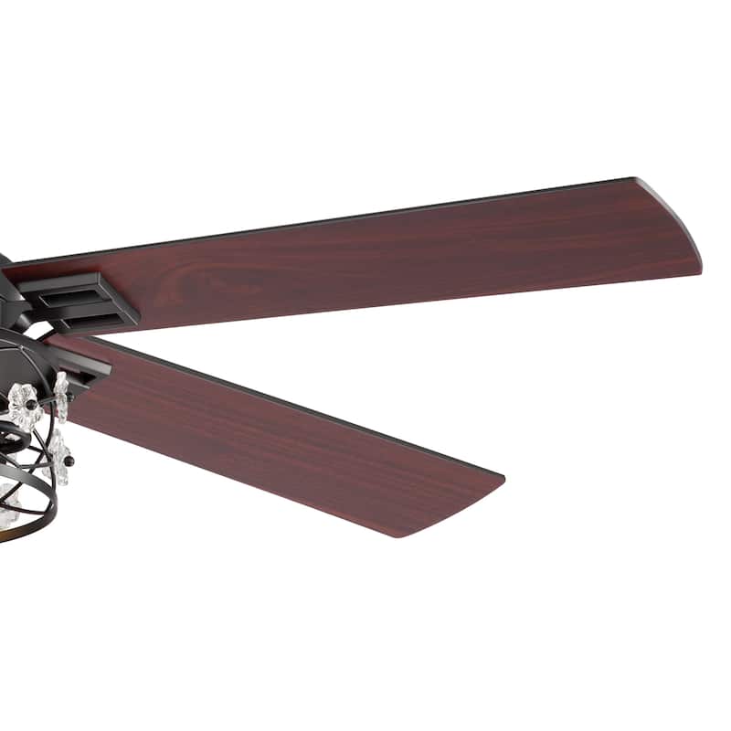 52" Reversible 5-Blade Farmhouse Glam Floral Glass Caged Ceiling Fan with Light and Remote