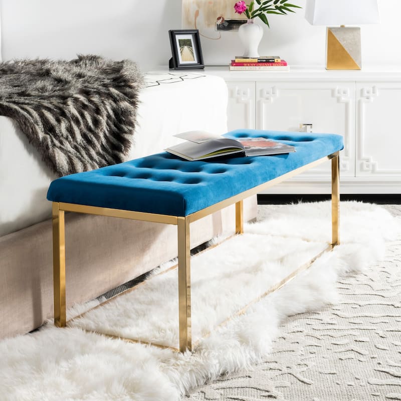 SAFAVIEH Nejla Bench - 48" x 18" x 19" - Navy Velvet/Brass