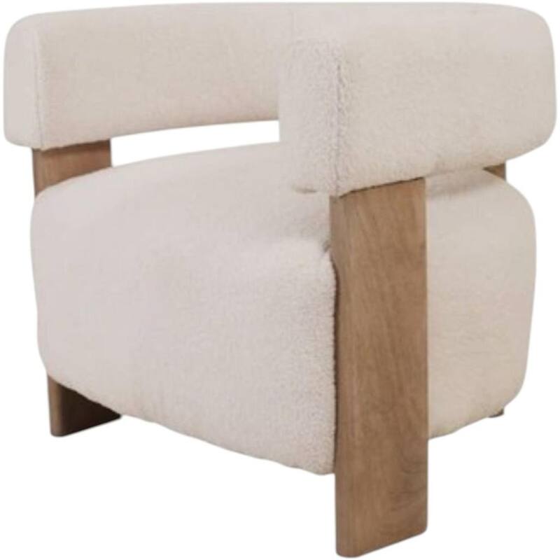 HomeRoots 31" White and Brown Boucle and Solid Wood Arm Chair - 31.00 in. x 27.50 in. x 37.50 in.