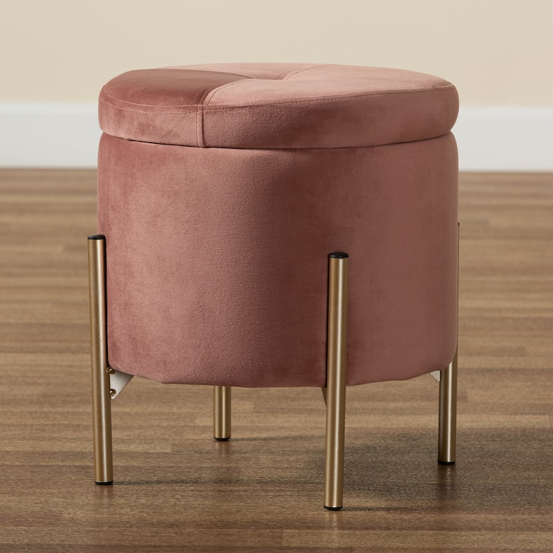 Malina Contemporary Glam & Luxe Metal-legged Velvet Storage Ottoman