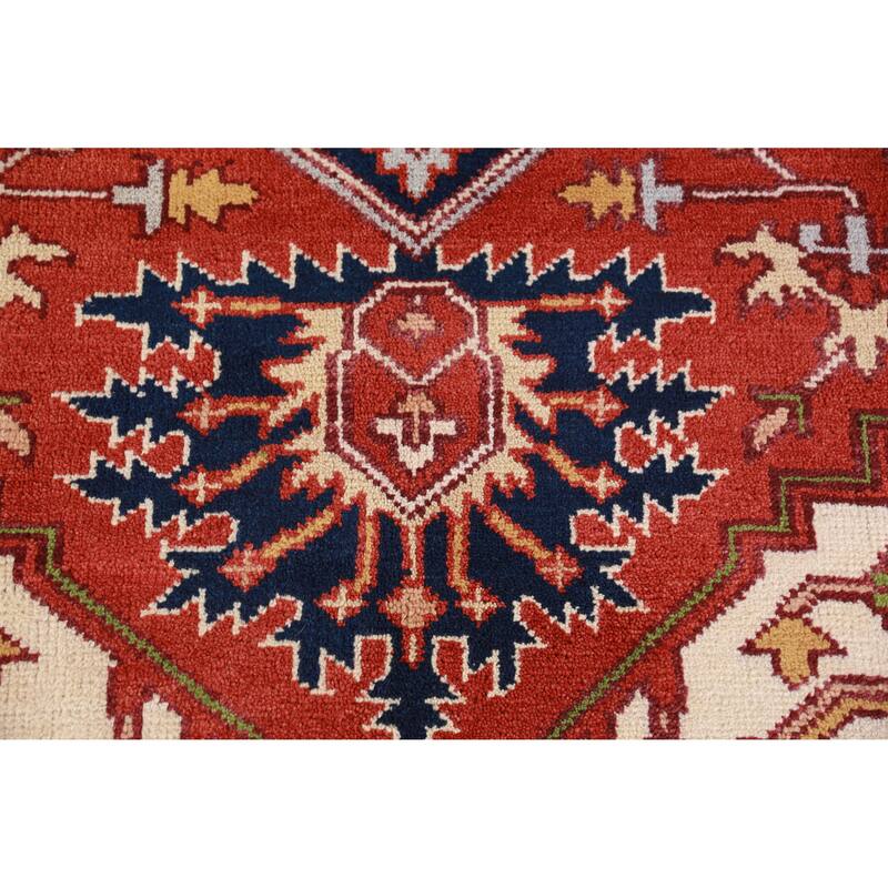 Hand Knotted Oriental 100% Wool Carpet Traditional Medallion Oranges & Rust Heriz (serapi) Area Rug - 12' 0'' X 8' 10''