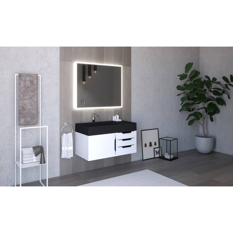 Amazon 36" Wall Mounted Bathroom Vanity Set w/ Black Top