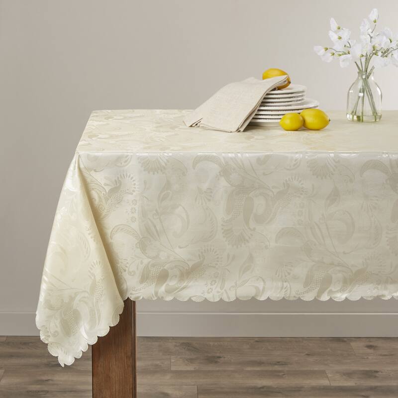 Violet Linen European Rose Pattern Tablecloth - 52" X 70" - Ivory