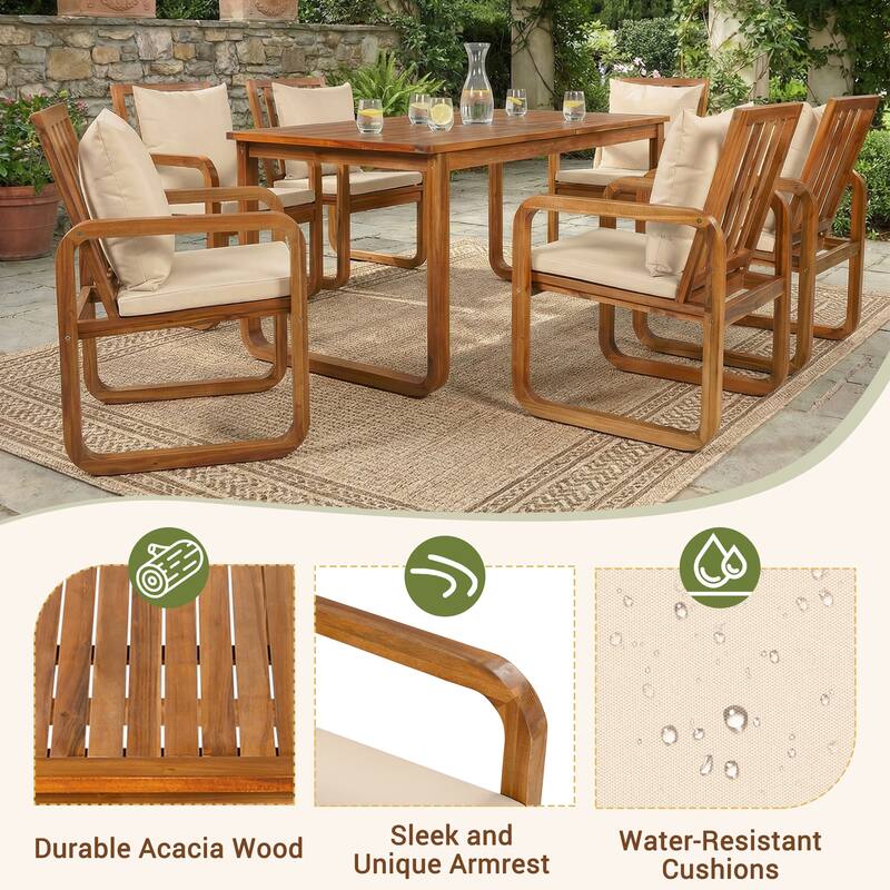 7-Piece Acacia Wood Outdoor Dining Set with Water-Resistant Cushions by Leisure Zone