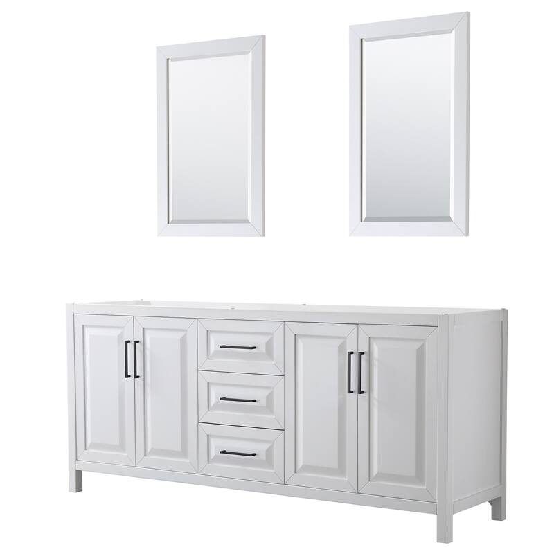 Wyndham Collection Daria 79" Double Free Standing Vanity Cabinet - - White / Matte Black Hardware